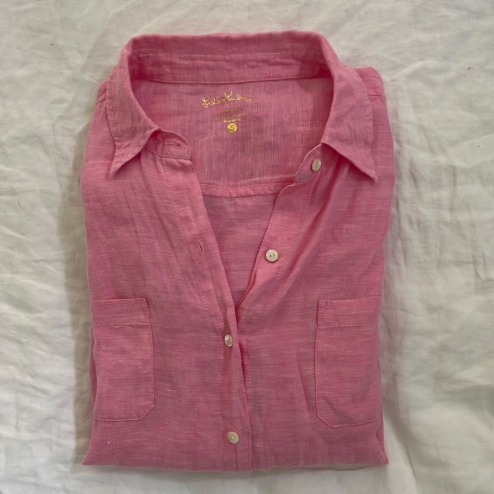 Lilly Pulitzer Long-Sleeve Button Down Linen Shirt